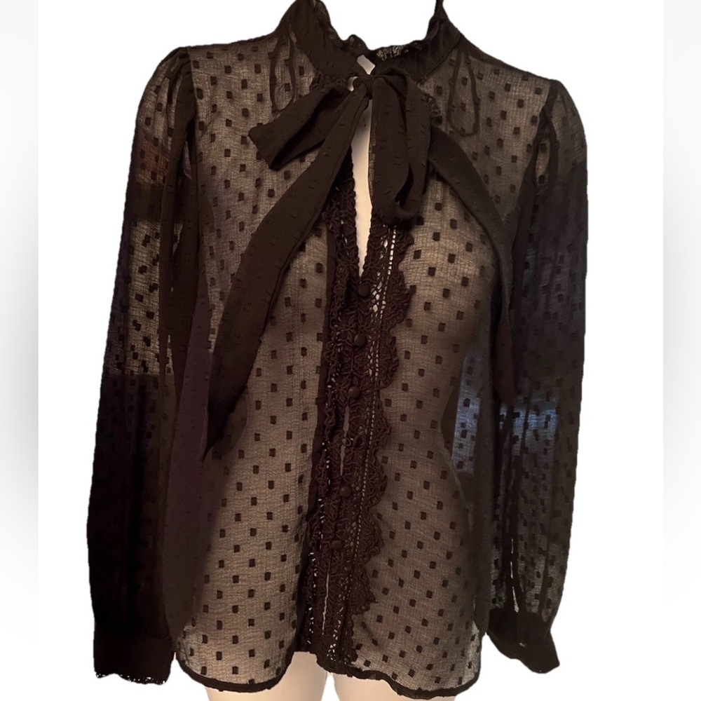 Zara Black Sheer Lace Blouse XS